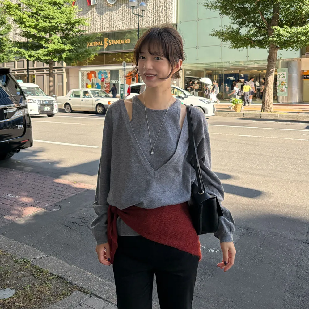 Washable deep V-neck knit_3colors